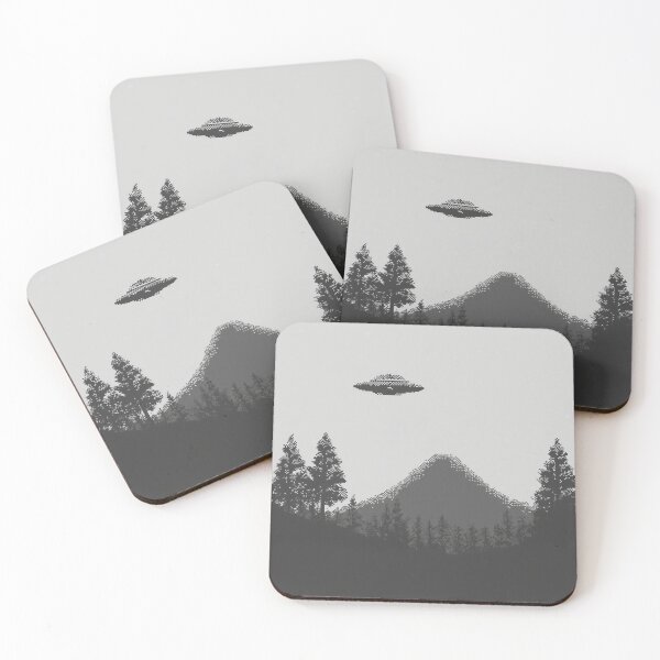 Item preview, Sky Specter: Retro Pixel UFO over Mountain Landscape designed and sold by Organic Creeps.
