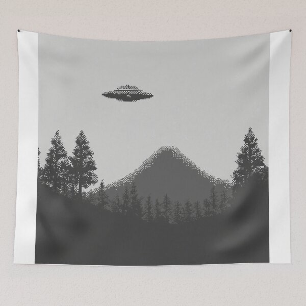 Item preview, Sky Specter: Retro Pixel UFO over Mountain Landscape designed and sold by Organic Creeps.