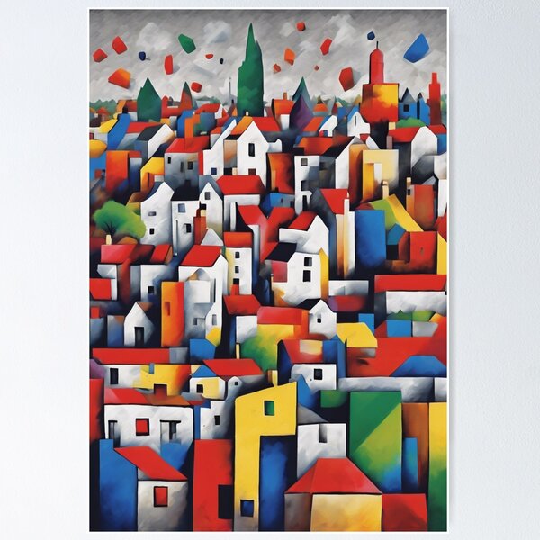 Artikelvorschau, Windy Village Kubistische Imitation KI entworfen und verkauft von NickWhittleArt.