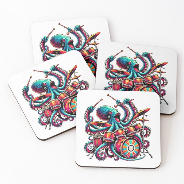 Item preview, Funny Octopus Drumming T-Shirt - Unique Animal Art with Squirrel Climbing Graphic designed and sold by DrawHandArt.