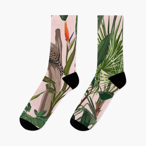 Item preview, Floral pattern with tiger leopard sleeping on the tree and exotic tropical leaves illustration. designed and sold by MatyKotiv.