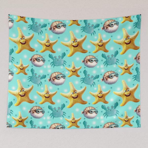 Item preview, Starfish, crab and balloon fish pattern designed and sold by Topmel.