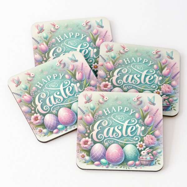 Item preview, Happy Easter Bunny and colorful Easter eggs and flowers V6 designed and sold by DreamingAwake1.