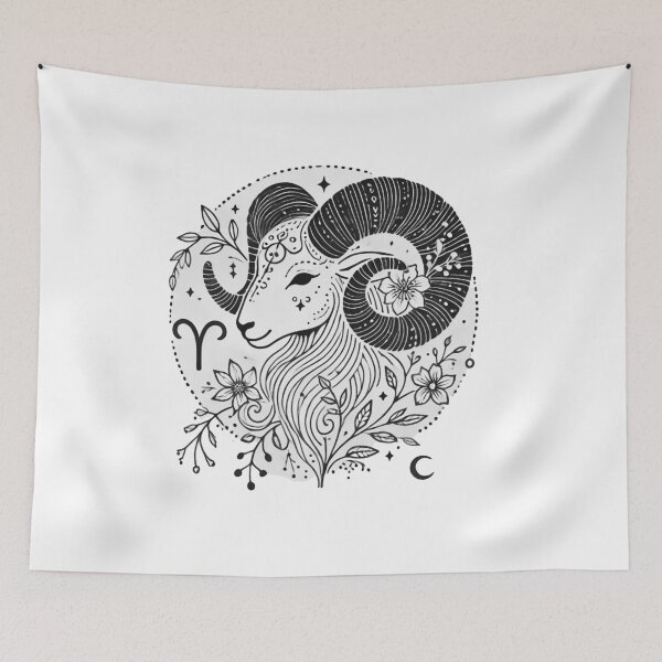 Item preview, Ethereal Aries Zodiac | Minimalist Boho Ram with Celestial & Botanical Accents designed and sold by KittyKatto.