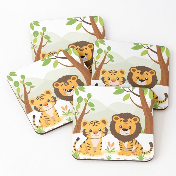 Item preview, Cute Lion and Tiger Wildlife Habitat Vector Illustration designed and sold by hjian8219.