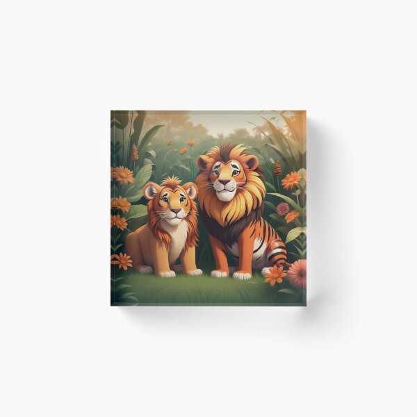 Item preview, Cute Lion and Tiger Wildlife Habitat Vector Illustration designed and sold by hjian8219.