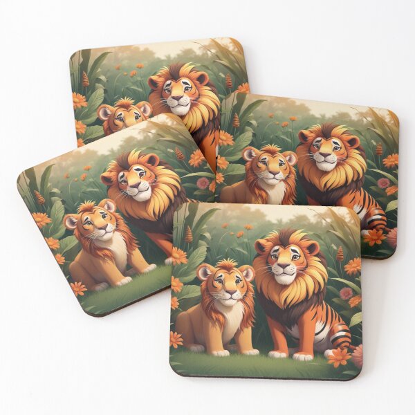 Item preview, Cute Lion and Tiger Wildlife Habitat Vector Illustration designed and sold by hjian8219.