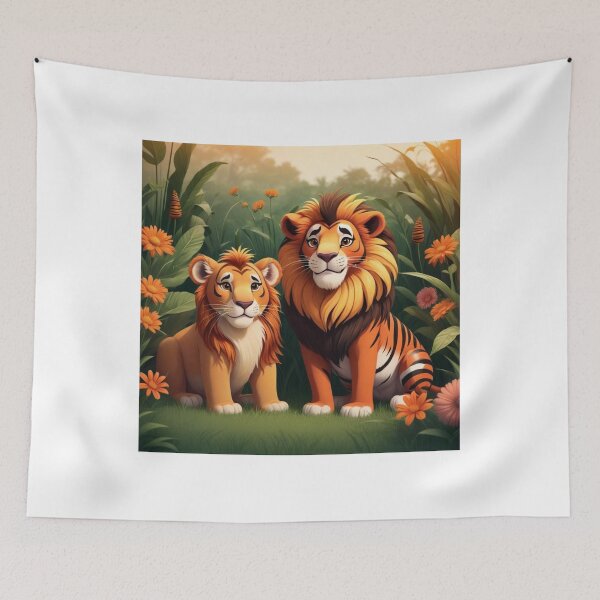Item preview, Cute Lion and Tiger Wildlife Habitat Vector Illustration designed and sold by hjian8219.