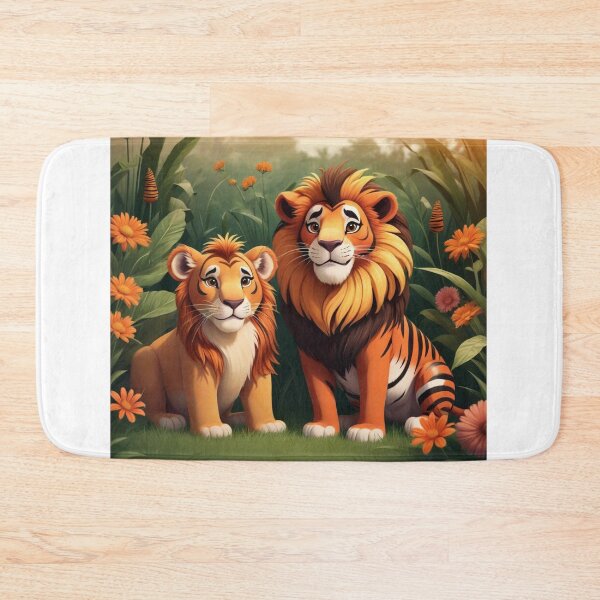 Item preview, Cute Lion and Tiger Wildlife Habitat Vector Illustration designed and sold by hjian8219.