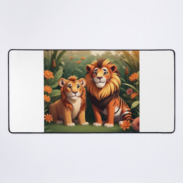 Item preview, Cute Lion and Tiger Wildlife Habitat Vector Illustration designed and sold by hjian8219.