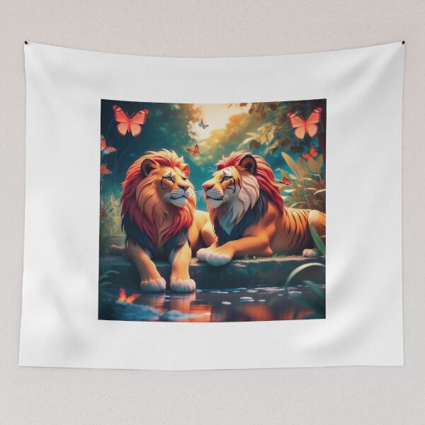 Item preview, Cute Lion and Tiger Wildlife Habitat Vector Illustration designed and sold by hjian8219.