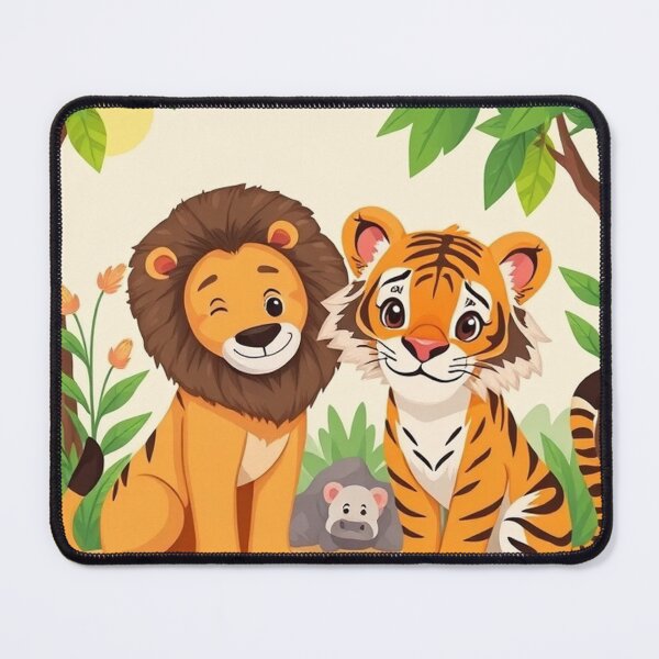 Item preview, Cute Lion and Tiger Wildlife Habitat Vector Illustration designed and sold by hjian8219.
