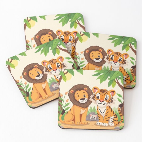 Item preview, Cute Lion and Tiger Wildlife Habitat Vector Illustration designed and sold by hjian8219.