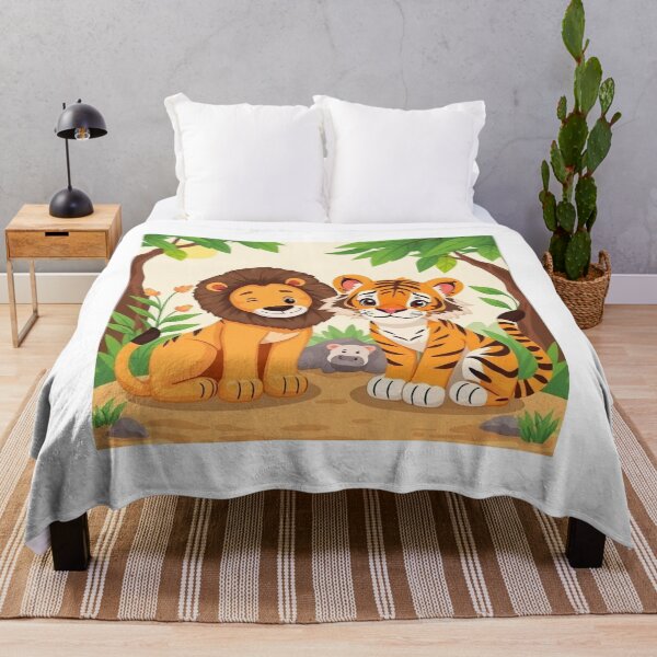 Item preview, Cute Lion and Tiger Wildlife Habitat Vector Illustration designed and sold by hjian8219.