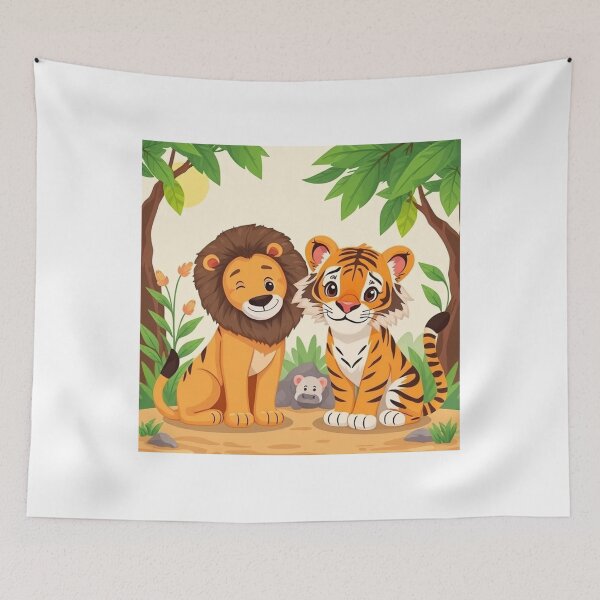Item preview, Cute Lion and Tiger Wildlife Habitat Vector Illustration designed and sold by hjian8219.