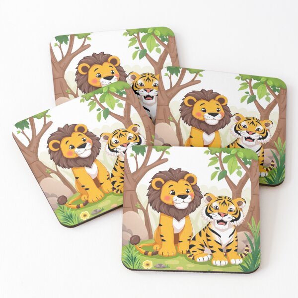 Item preview, Cute Lion and Tiger Wildlife Habitat Vector Illustration designed and sold by hjian8219.