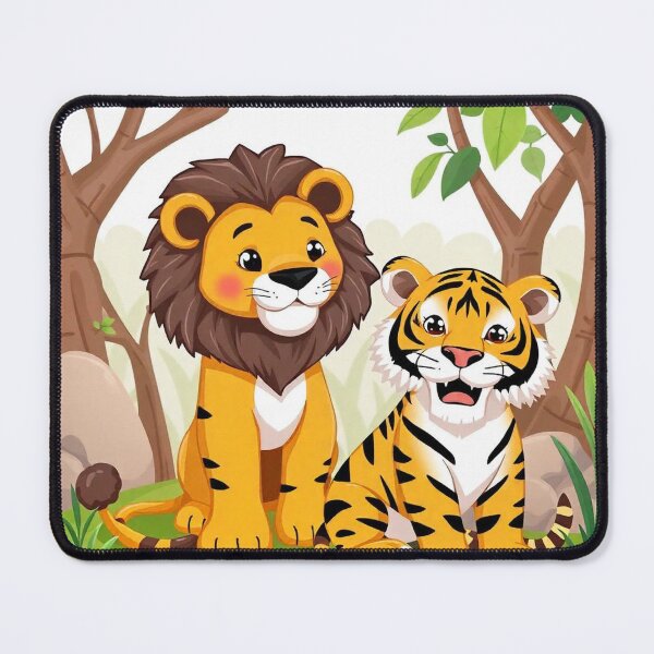 Item preview, Cute Lion and Tiger Wildlife Habitat Vector Illustration designed and sold by hjian8219.