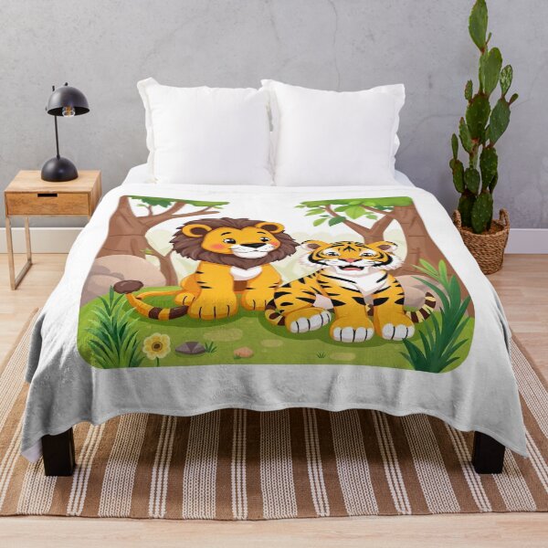 Item preview, Cute Lion and Tiger Wildlife Habitat Vector Illustration designed and sold by hjian8219.