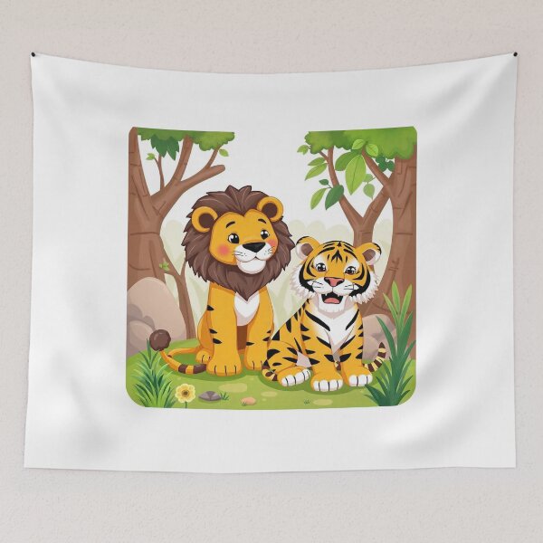 Item preview, Cute Lion and Tiger Wildlife Habitat Vector Illustration designed and sold by hjian8219.