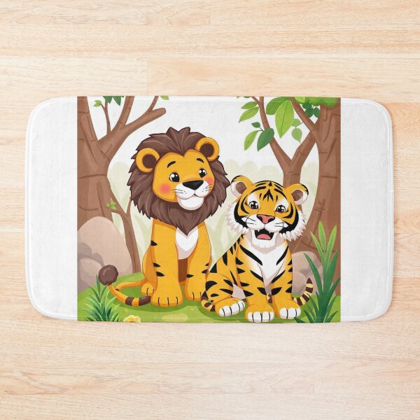 Item preview, Cute Lion and Tiger Wildlife Habitat Vector Illustration designed and sold by hjian8219.