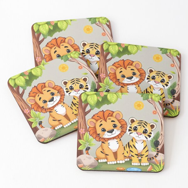 Item preview, Cute Lion and Tiger Wildlife Habitat Vector Illustration designed and sold by hjian8219.