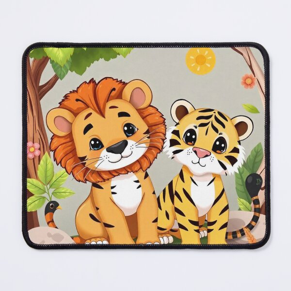 Item preview, Cute Lion and Tiger Wildlife Habitat Vector Illustration designed and sold by hjian8219.