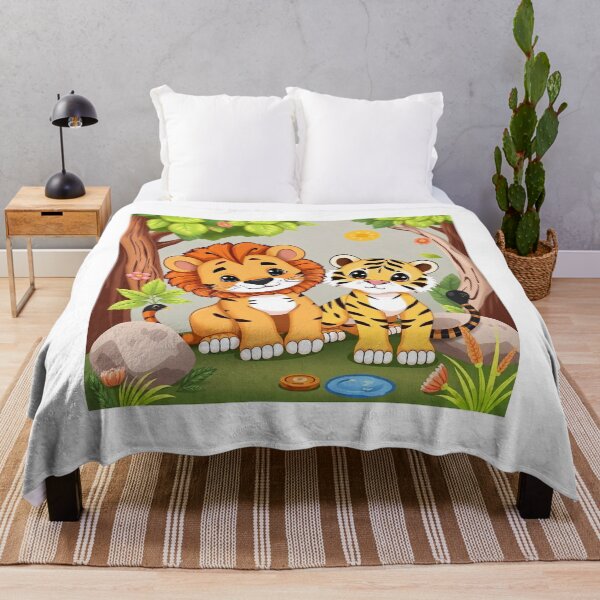 Item preview, Cute Lion and Tiger Wildlife Habitat Vector Illustration designed and sold by hjian8219.