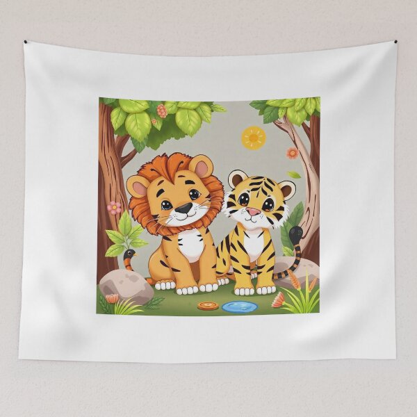 Item preview, Cute Lion and Tiger Wildlife Habitat Vector Illustration designed and sold by hjian8219.