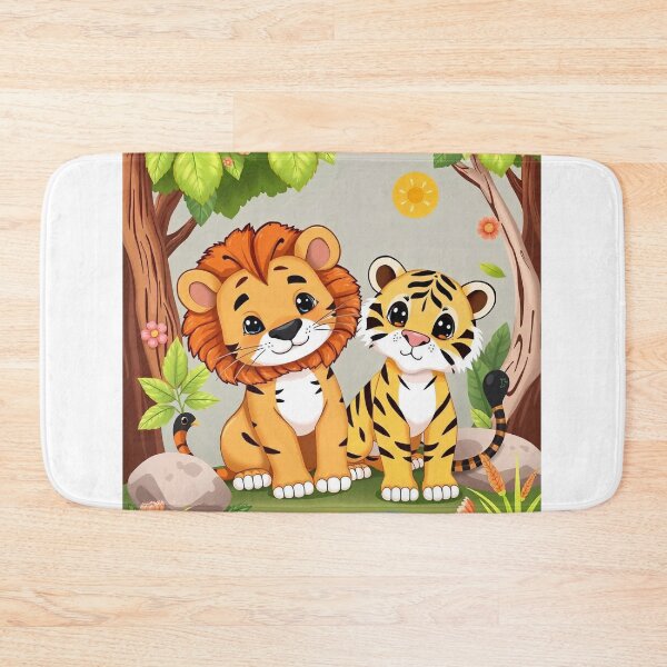 Item preview, Cute Lion and Tiger Wildlife Habitat Vector Illustration designed and sold by hjian8219.