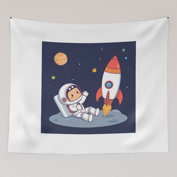 Item preview, Cute Astronaut Playing with Planet and Rocket Toy Vector Illustration designed and sold by hjian8219.