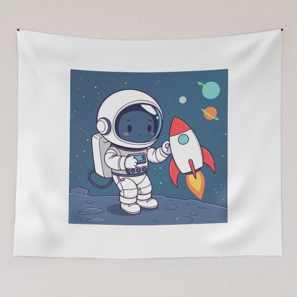 Item preview, Cute Astronaut Playing with Planet and Rocket Toy Vector Illustration designed and sold by hjian8219.