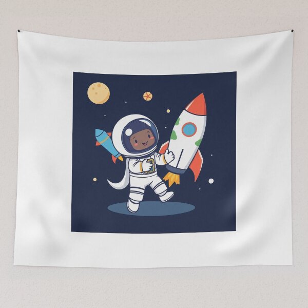 Item preview, Cute Astronaut Playing with Planet and Rocket Toy Vector Illustration designed and sold by hjian8219.