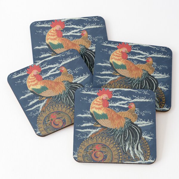 Item preview, Rooster and hen floating in the sea, vintage painting designed and sold by karwilberevivalcollection.
