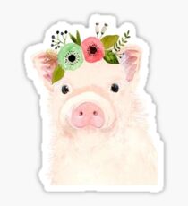 pig with flower crown Sticker