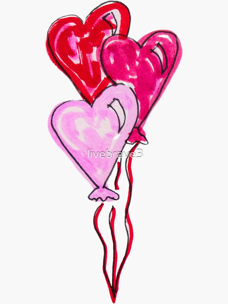 Thumbnail 3 of 3, Sticker, Heart Balloons designed and sold by livebrave3.