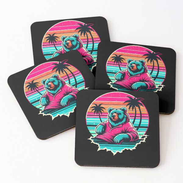 Item preview, Vaporwave Synthwave Surfer Surfing Bear Beach Grizzly designed and sold by Dressed For  Duty.
