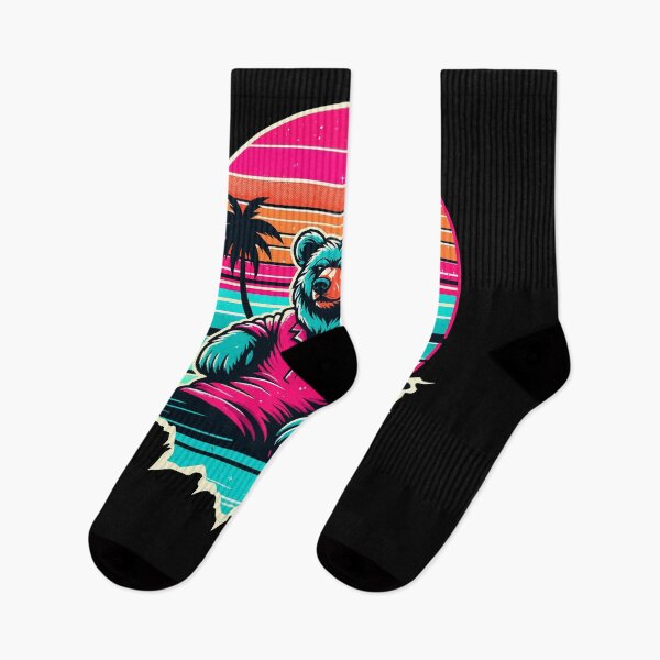 Item preview, Vaporwave Synthwave Surfer Surfing Bear Beach Grizzly designed and sold by Dressed For  Duty.