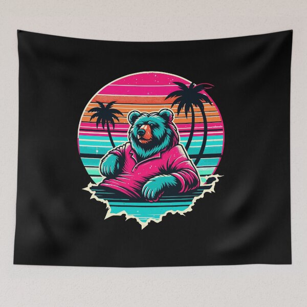 Item preview, Vaporwave Synthwave Surfer Surfing Bear Beach Grizzly designed and sold by Dressed For  Duty.