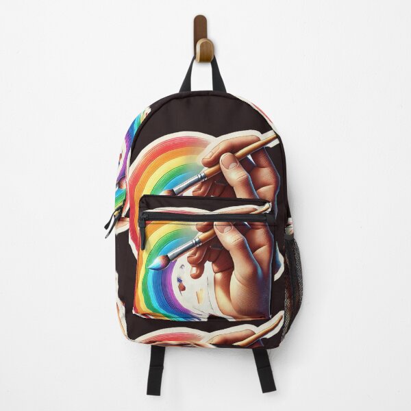 Item preview, A vibrant sticker featuring a hand holding a brush, painting a radiant rainbow under glowing sunlight. designed and sold by Wiredart.