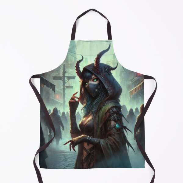 Item preview, AI generated tiefling in busy street, dystopian fantasy designed and sold by AI-this-is-AI.