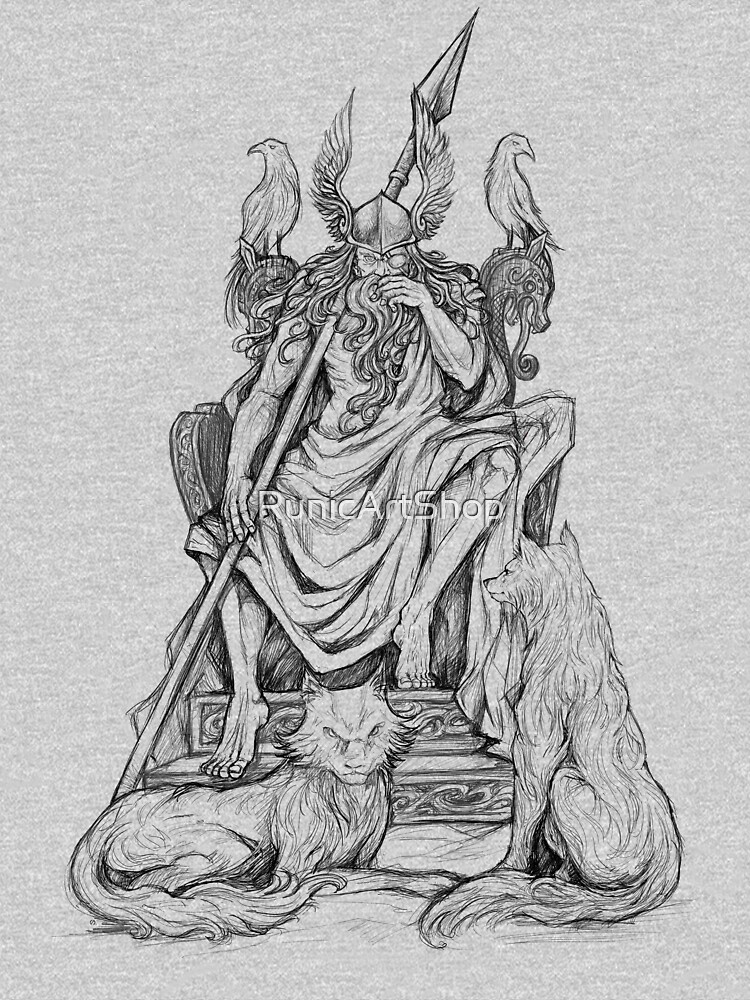 Thumbnail 7 of 7, Classic T-Shirt, Odin Viking Norse God designed and sold by RunicArtShop.