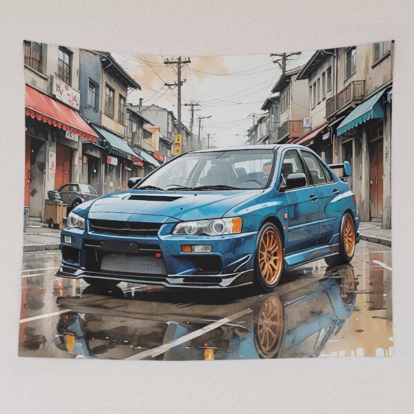 Item preview, Mitsubishi Evo IX – Performance and style in the old city, retro art designed and sold by Salimgor Hangaround Music.