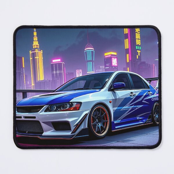 Artikelvorschau, Mitsubishi Evo IX auf dem Parkhaus – Performance und Stil vor Neon Stadt entworfen und verkauft von Salimgor Hangaround Music.