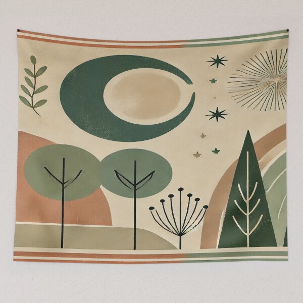 Item preview, Boho Serene Forest with Crescent Moon designed and sold by 0Mystica0.