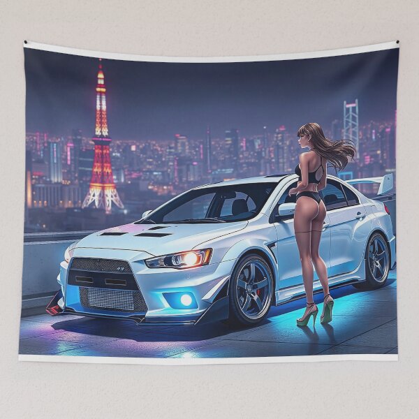 Item preview, Anime/Manga Art: Mitsubishi Evo IX on the parking garage designed and sold by Salimgor Hangaround Music.