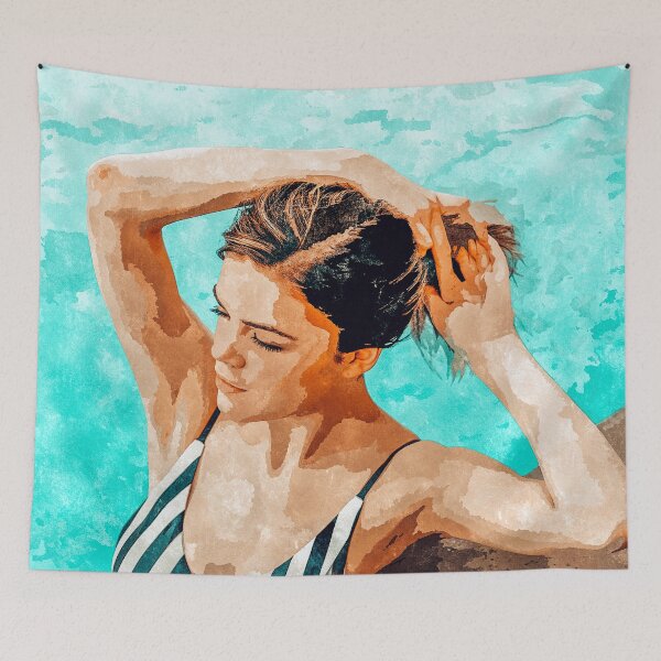 Item preview, Simulacrum | Modern Bohemian Woman Swim | Summer Swimming Pool Fashion Watercolor Painting designed and sold by 83oranges.com.