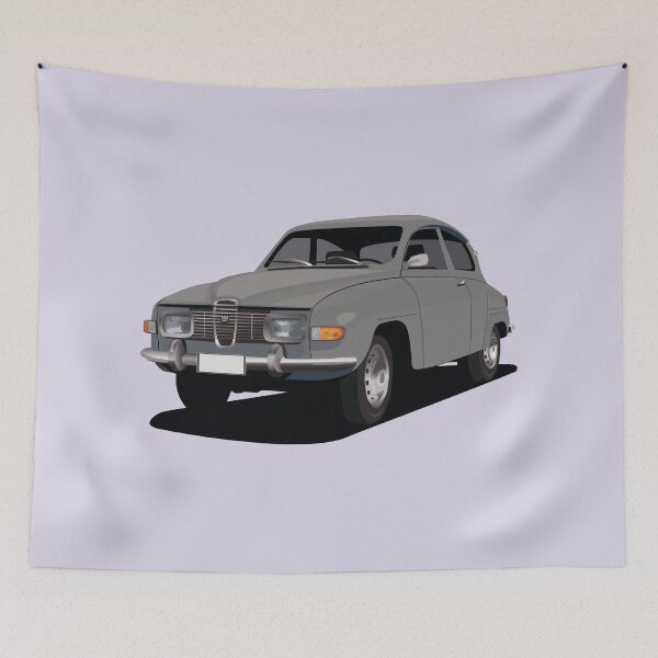 Item preview, SAAB 96 in grey - illustration designed and sold by knappidesign.