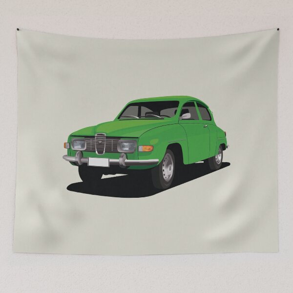 Item preview, SAAB 96 in green - illustration designed and sold by knappidesign.