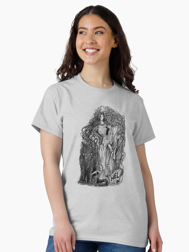 Thumbnail 1 of 7, Classic T-Shirt, Hel Norse Goddess Dark Nordic Mythology designed and sold by RunicArtShop.