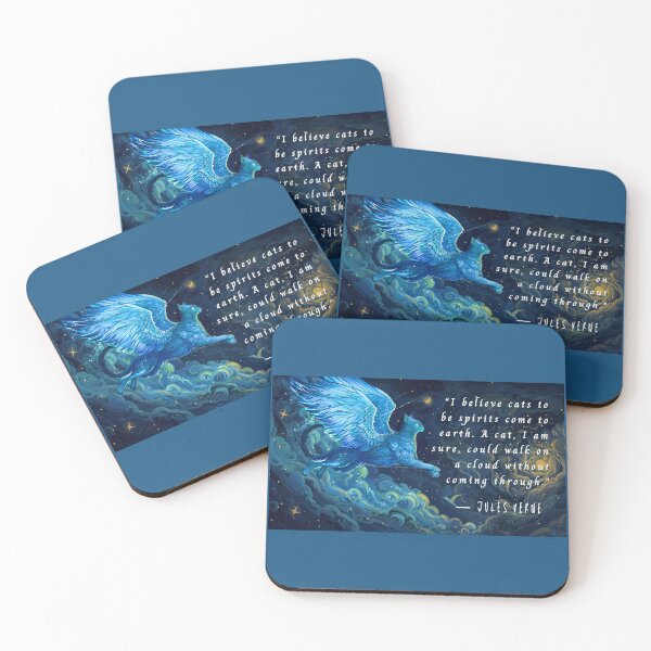 Item preview, Jules Verne quote: I believe cats to be spirits come to earth. A cat, I am sure, could walk on a cloud without coming through. designed and sold by artbleed.